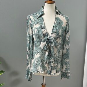 Diane Von Furstenberg Floral Blouse in Green and Cream